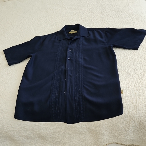 Cabana Short Sleeve Button Down Navy Blue Men's Shirt Size M - Picture 1 of 9